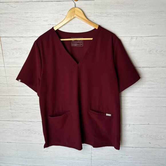 Figs Scrubs Top Womens Size XXL Burgundy Technical Collection Medical Nursing - Picture 3 of 15
